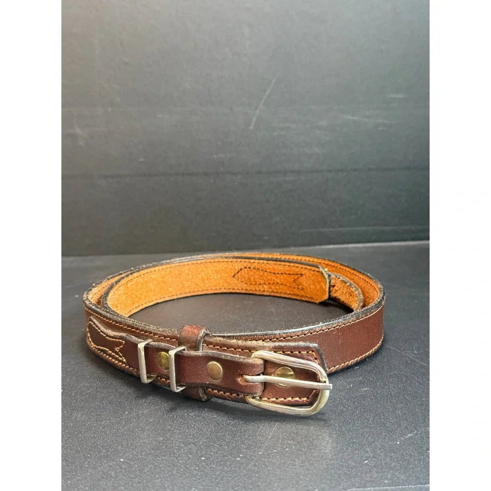 Vintage Ranger Leather Belt Brown Stitched Silver Buckle Size 40 Western‎ Rustic